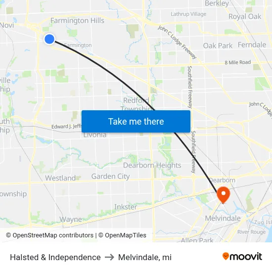 Halsted & Independence to Melvindale, mi map