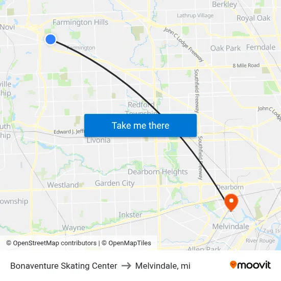 Bonaventure Skating Center to Melvindale, mi map