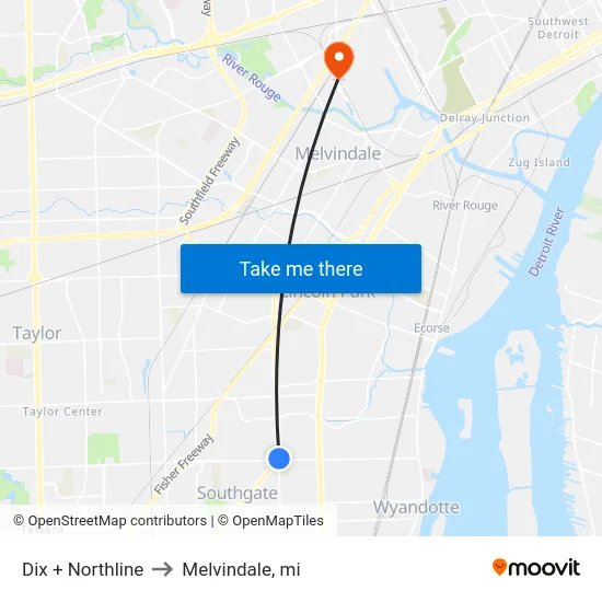 Dix + Northline to Melvindale, mi map