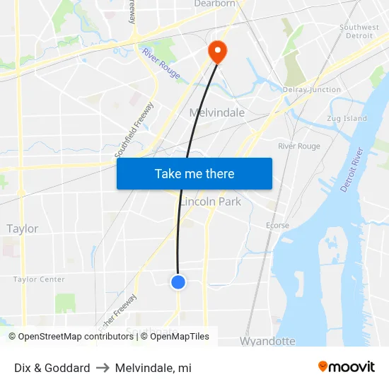 Dix & Goddard to Melvindale, mi map