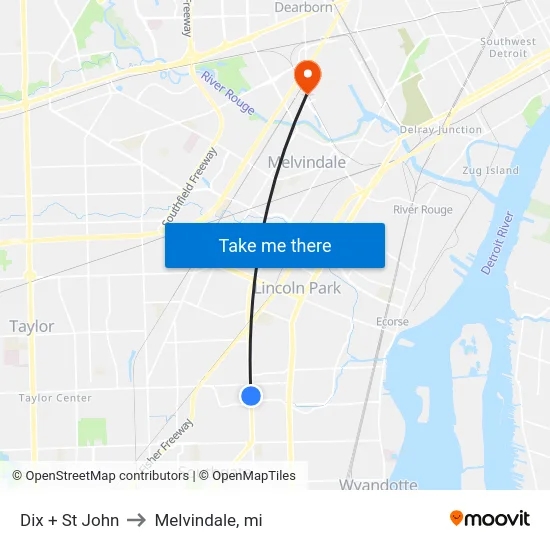 Dix + St John to Melvindale, mi map