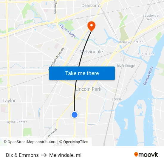 Dix & Emmons to Melvindale, mi map
