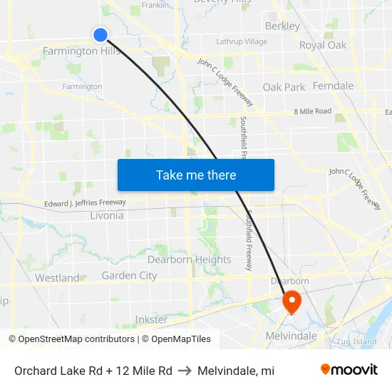 Orchard Lake Rd + 12 Mile Rd to Melvindale, mi map