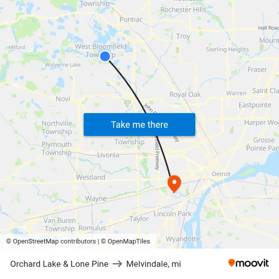 Orchard Lake & Lone Pine to Melvindale, mi map