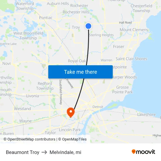 Corewell Beaumont Troy Hospital to Melvindale, mi map