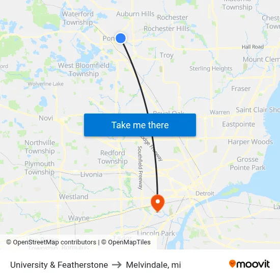 University & Featherstone to Melvindale, mi map