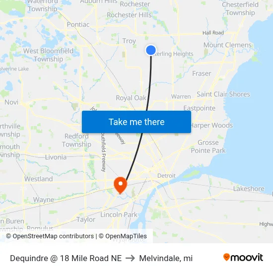 Dequindre @ 18 Mile Road NE to Melvindale, mi map