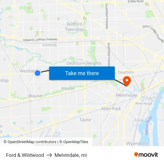 Ford & Wildwood to Melvindale, mi map