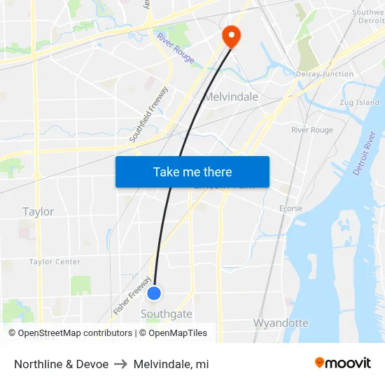 Northline & Devoe to Melvindale, mi map