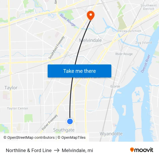 Northline & Ford Line to Melvindale, mi map