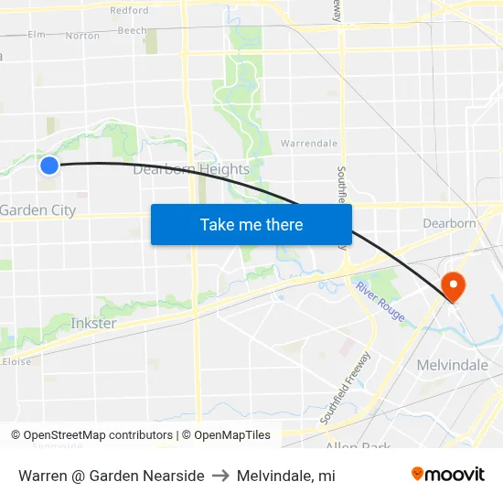 Warren @ Garden Nearside to Melvindale, mi map