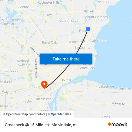 Groesbeck @ 15 Mile to Melvindale, mi map