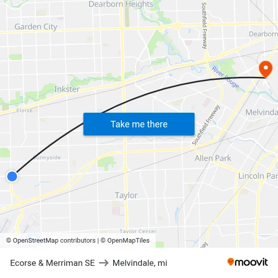Ecorse & Merriman SE to Melvindale, mi map