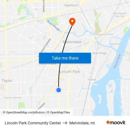 Lincoln Park Community Center to Melvindale, mi map