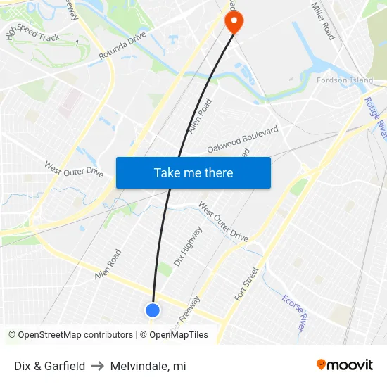 Dix & Garfield to Melvindale, mi map