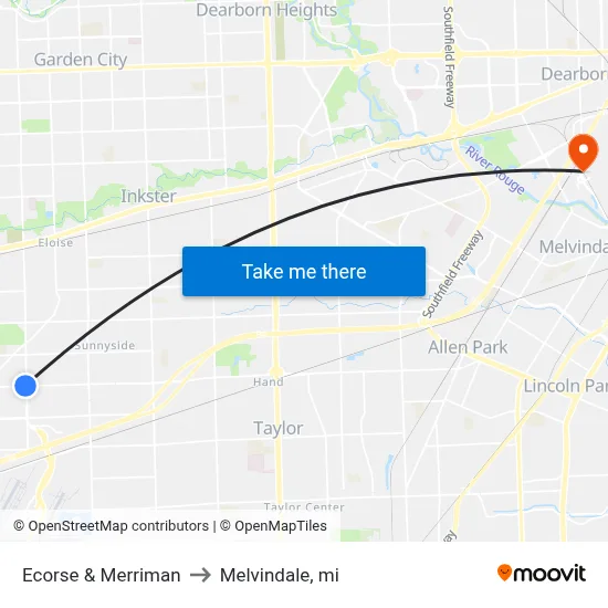 Ecorse & Merriman to Melvindale, mi map