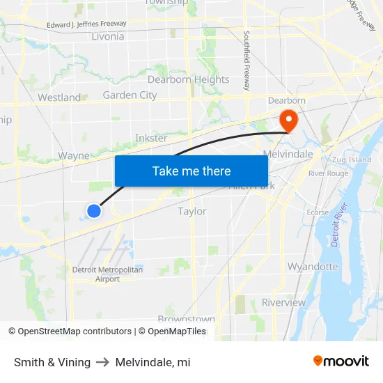 Smith & Vining to Melvindale, mi map