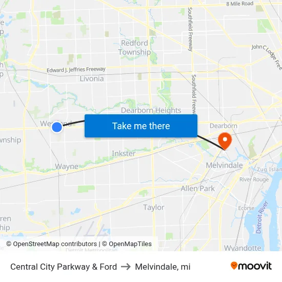 Central City Parkway & Ford to Melvindale, mi map