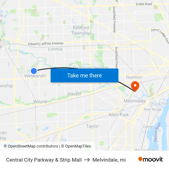 Central City Parkway & Strip Mall to Melvindale, mi map