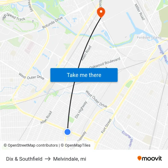 Dix & Southfield to Melvindale, mi map