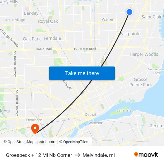 Groesbeck + 12 Mi Nb Corner to Melvindale, mi map