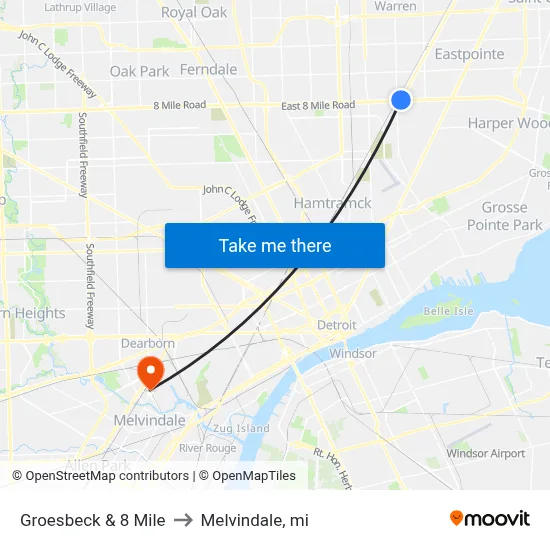 Groesbeck & 8 Mile to Melvindale, mi map