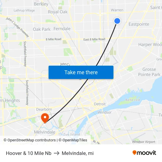 Hoover & 10 Mile Nb to Melvindale, mi map