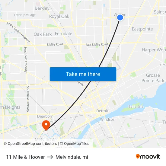 11 Mile & Hoover to Melvindale, mi map