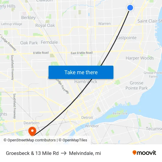 Groesbeck & 13 Mile Rd to Melvindale, mi map