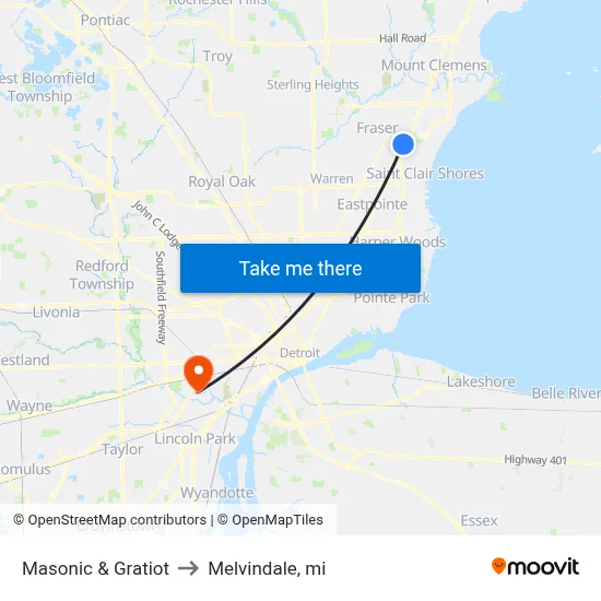 Masonic & Gratiot to Melvindale, mi map