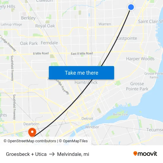 Groesbeck + Utica to Melvindale, mi map