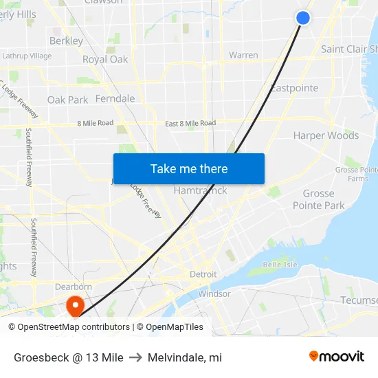 Groesbeck @ 13 Mile to Melvindale, mi map