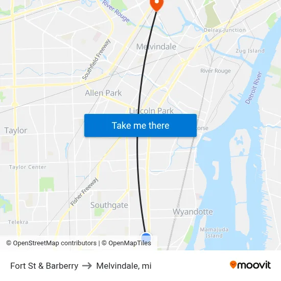 Fort St & Barberry to Melvindale, mi map