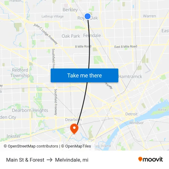 Main St & Forest to Melvindale, mi map