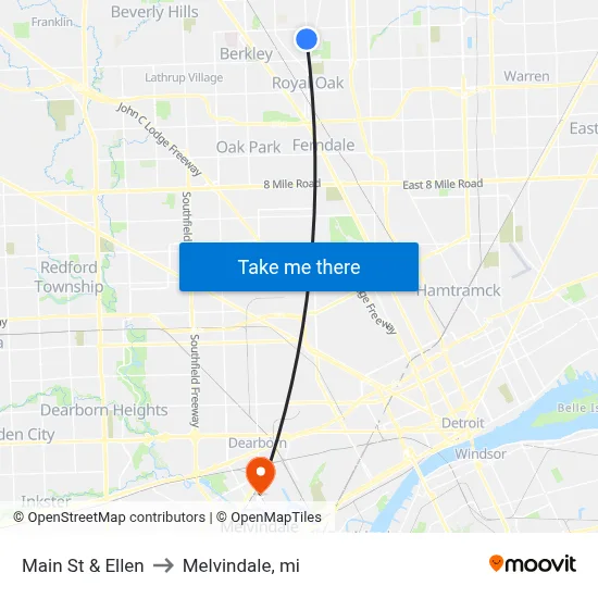 Main St & Ellen to Melvindale, mi map