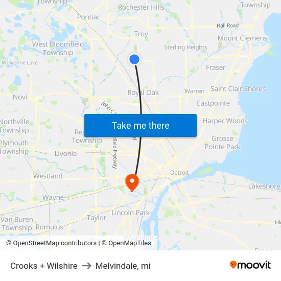 Crooks + Wilshire to Melvindale, mi map