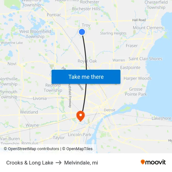 Crooks & Long Lake to Melvindale, mi map