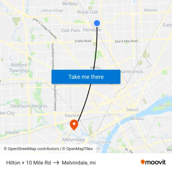 Hilton + 10 Mile Rd to Melvindale, mi map