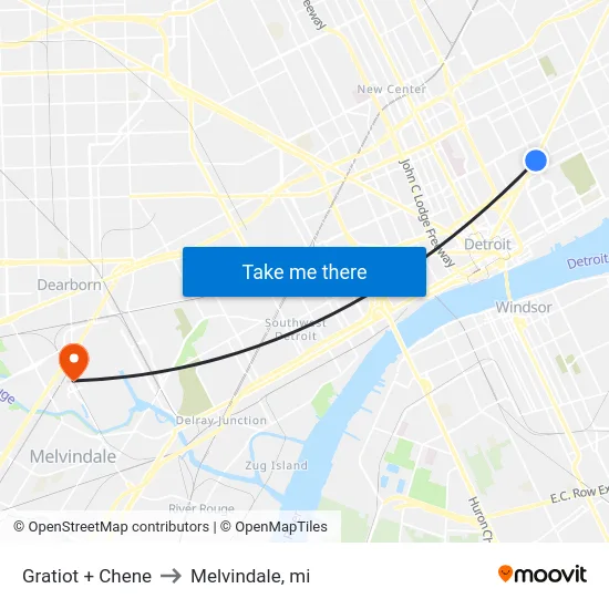 Gratiot + Chene to Melvindale, mi map