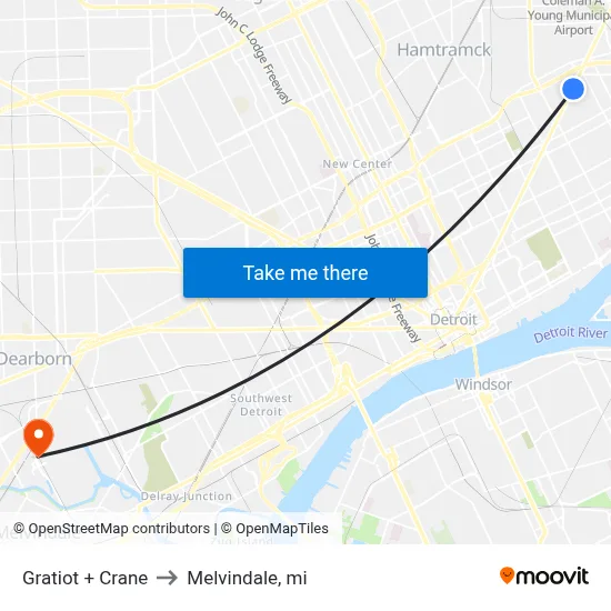 Gratiot + Crane to Melvindale, mi map