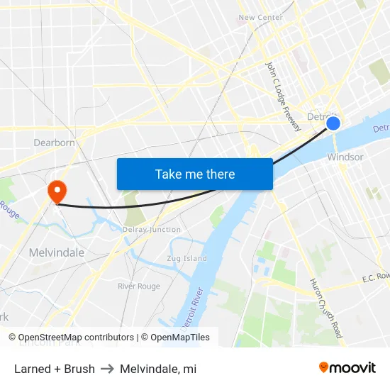 Larned + Brush to Melvindale, mi map