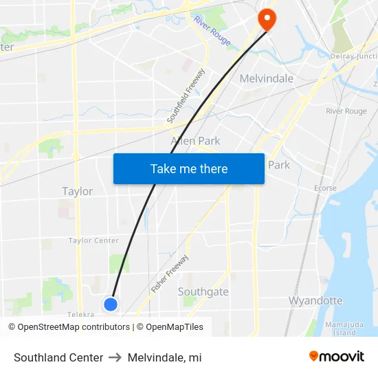 Southland Center to Melvindale, mi map