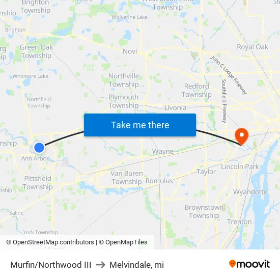 Murfin/Northwood III to Melvindale, mi map