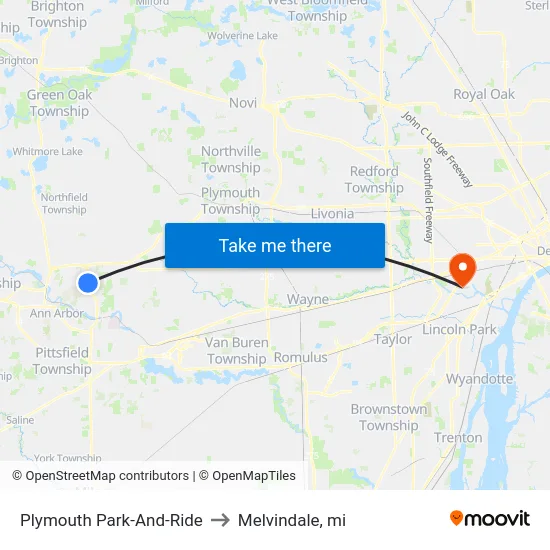 Plymouth Park-And-Ride to Melvindale, mi map