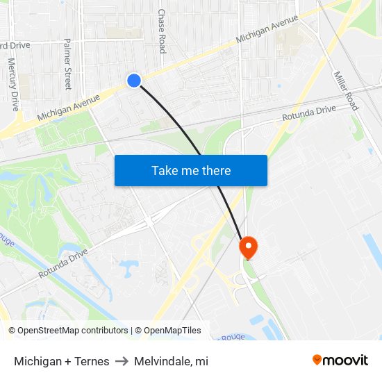 Michigan + Ternes to Melvindale, mi map