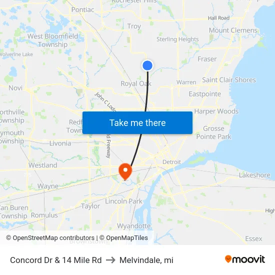 Concord Drive @ 14 Mile to Melvindale, mi map