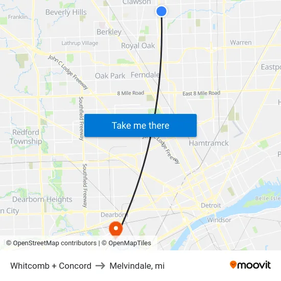 Whitcomb & Concord to Melvindale, mi map