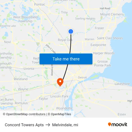 Concord Towers Apartments to Melvindale, mi map