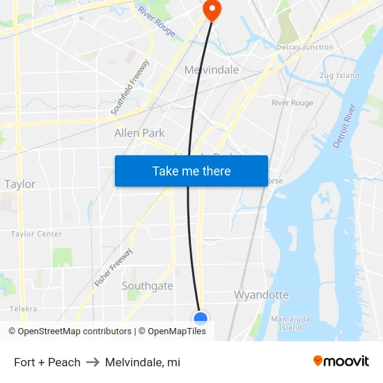 Fort + Peach to Melvindale, mi map