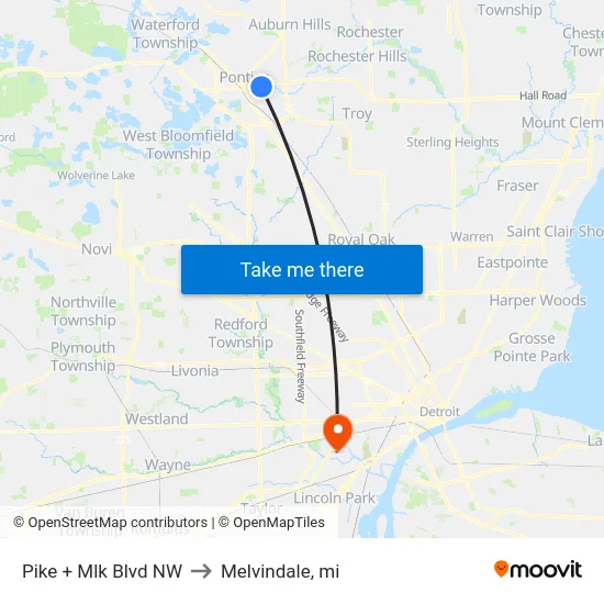 Pike + Mlk Blvd NW to Melvindale, mi map